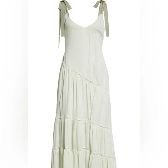NWT CINQ À SEPT Claire tiered silk crepe de chine midi dress
